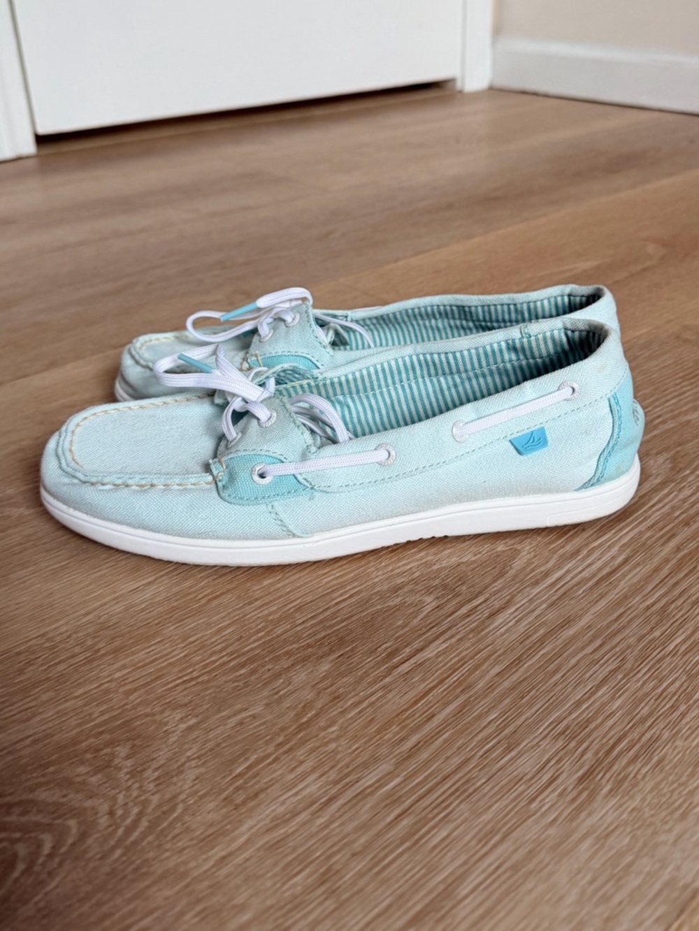 Sperry Mint Canvas Boat Shoes Nautical Loafers Women Sz 9 Lightweight No Insoles